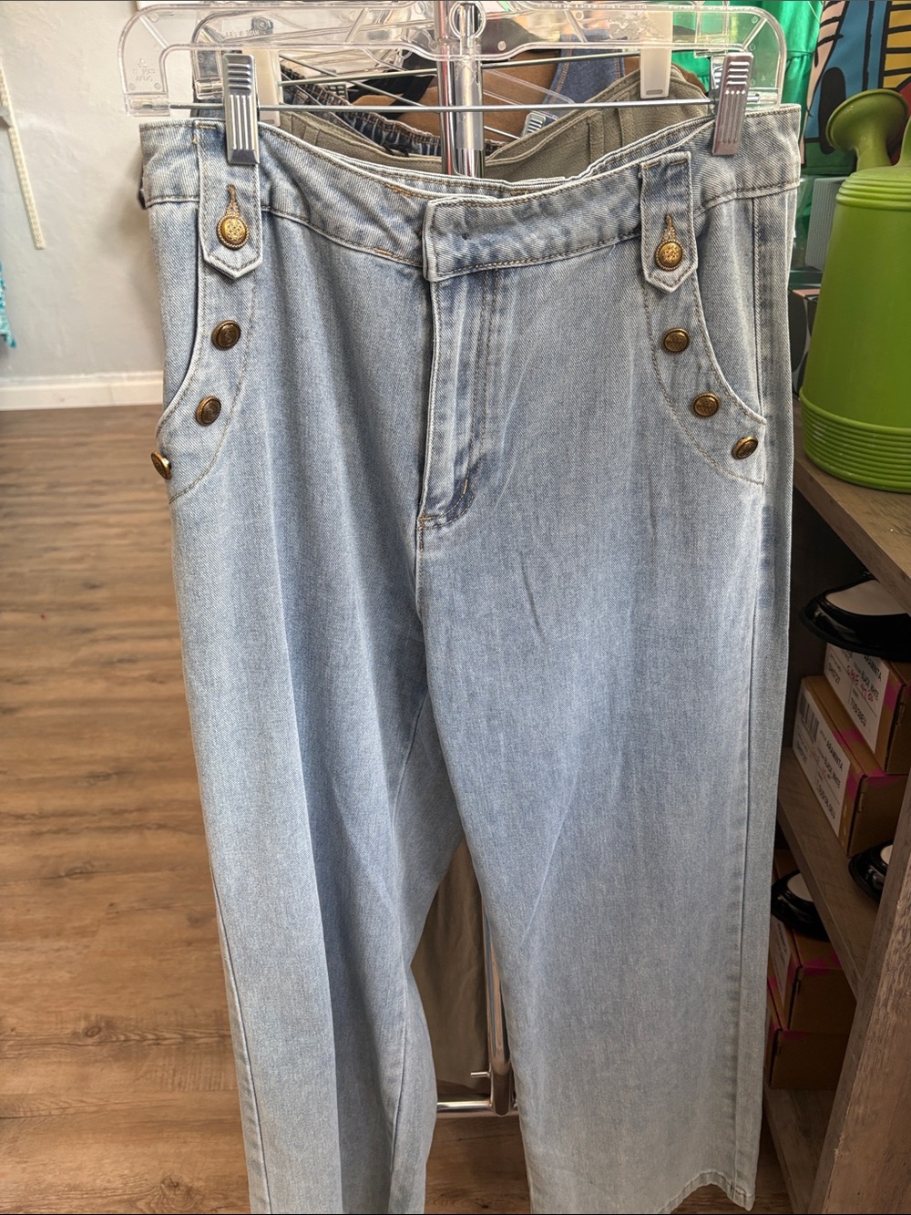 Light Blue Denim Jeans with Button-Accent Pockets